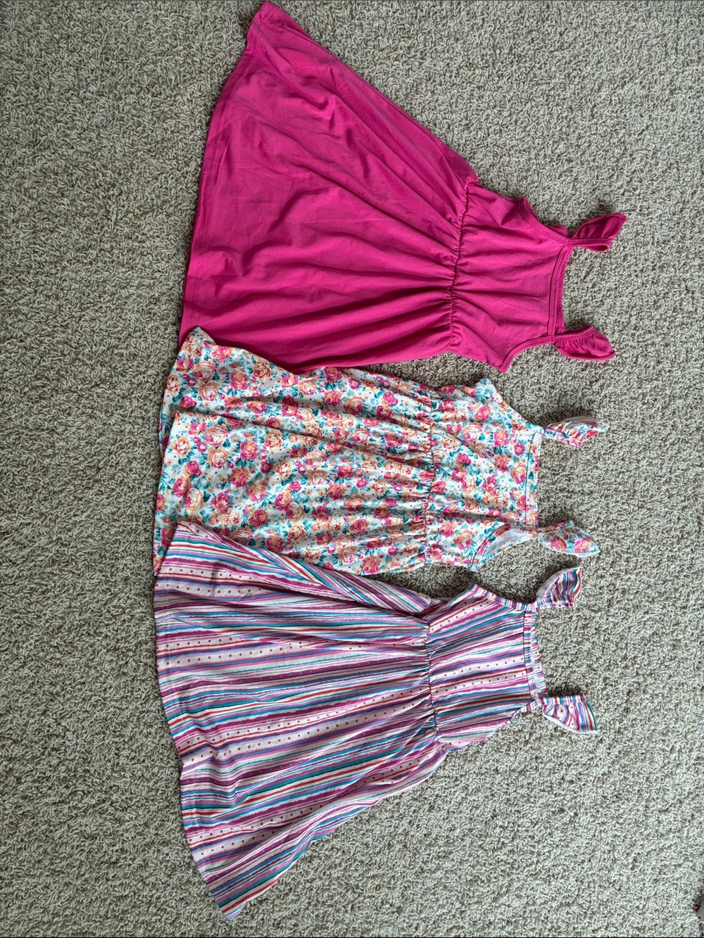 SHEIN Girls' Pink, Multicolor Floral & Striped Dress Set